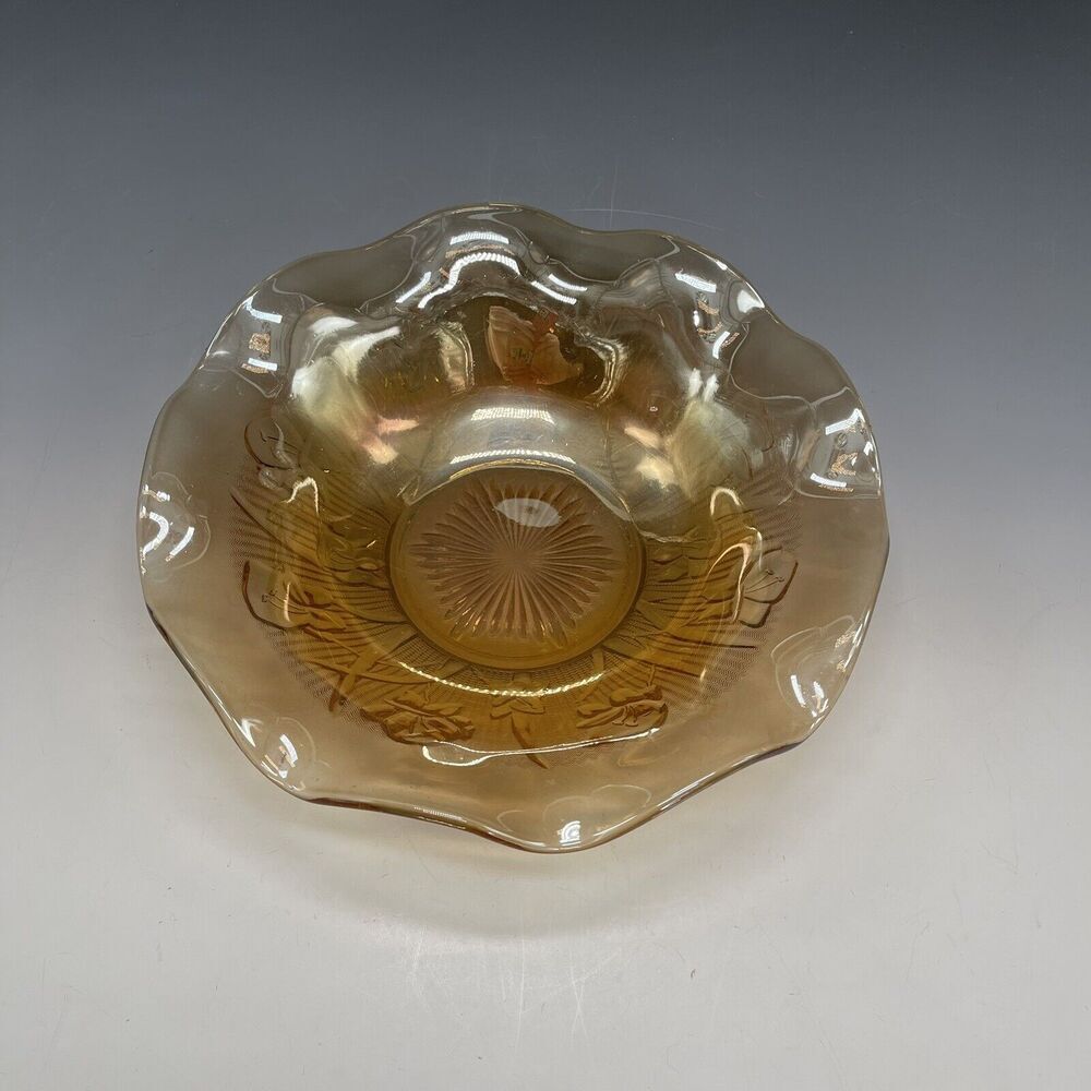Jeanette Iridescent Marigold Iris & Herringbone Ruffled Bowl 9.5" Serving